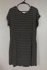 Altar’d State Black And White Striped Button Back Short Sleeve Dress Large