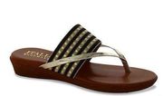 Italian Shoemaker Micah Wedge Black/Gold thong sandal 10M