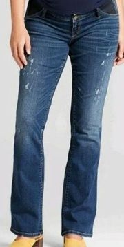 Distressed Dark Wash Denim Low Rise Skinny Bootcut Jeans Sz 00