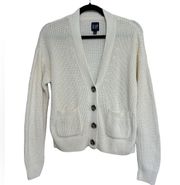 GAP 100% Cotton V-Neck Cardigan in White - Size S