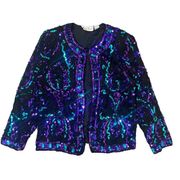 Laurence Kazar Vintage Sequin Jacket Blue Purple Large