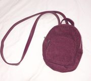 Corduroy Mini Backpack Crossbody Bag Vegan Faux Leather Wine Plum Adjustable