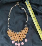 COLDWATER creek bib statement necklace orange and pink bead floral