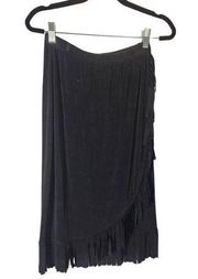 Chicos Travelers black fringe wrap skirt size small