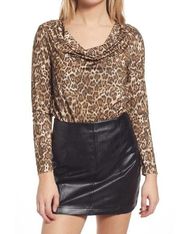 NWT WAYF X Nordstrom Solano Leopard-Print Cowl-Neck Bodysuit