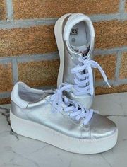 Ash Metallic Cult Silver Leather Platform Sneaker