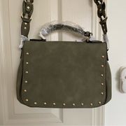 Olive Green Suede-Style Crossbody Purse with Gold Details