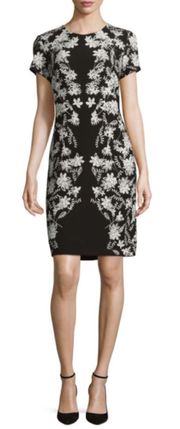 PARIS Floral Print Sheath Dress| black white Midi Dress Women 6