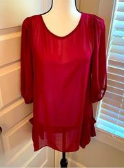 Lily White| Maroon 3/4 sleeve sheer top with front pockets