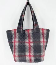 MZ Wallace Redwood Plaid Quilted Medium Metro Tote Black Gray Red