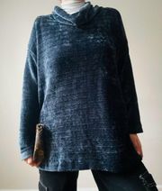 ★ Women’s Cowl neck Velvet looking Sweater - Navy Blue ★