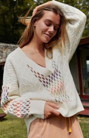 NWT  Maeve V-neck Rainbow Lambswool Cable Knit Sweater