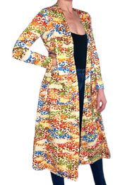 NWT  Rainbow Floral Design 70’s Long Open Cardigan