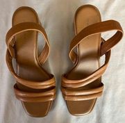 Caslon Lennyn Brown Square Toe Block Heel Slingback Leather Sandals Size 9