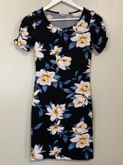 Women’s Ruched Short Sleeve Floral Mini Dress Black NWOT