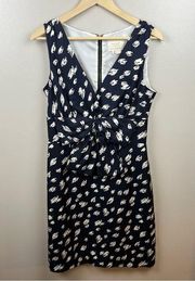 Kate Spade Blaine Sheath Dress Size 8 Silk Navy Blue Bow Detail Sleeveless Event