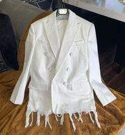 Alexander Wang Frayed Double Breasted Denim Blazer in White