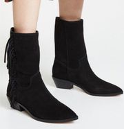 Rebecca Minkoff Black Leather Krissa Fringe Western Boots 10