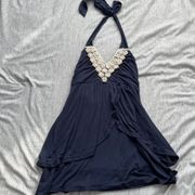 2000s navy pearl halter top Wet Seal