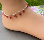 Sterling Silver Crystal Red Stars Anklet