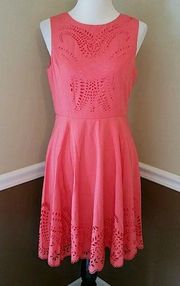 NEW Ya Los Angeles Coral Eyelet Fit & Flare Modcloth Cocktail Party Dress Large
