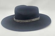 ZARA Black Wool Fedora Hat with Rhinestones