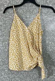Blu Pepper Yellow Leopard Print Wrap Sleeveless Top - Size Medium - Mobwife