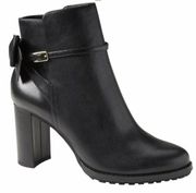 Banana republic women’s black leather bow heel ankle booties with buckle Sz 8.5