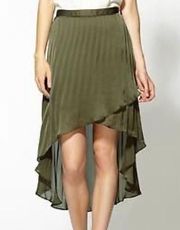 REVOLVE Line & Dot pleated silk wrap olive green skirt size Large NWT