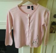 Vintage Embroidered Floral Cardigan Sweater Pink - Sz Small