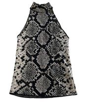 ZARA  Top Womens Small Grey Black Snake Print Turtle Neck Sleeveless Knit Viscose