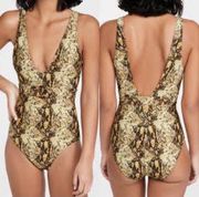 Faithfull The Brand Hilda Cinch Waist Animal Print One-Piece Swimsuit Size Large