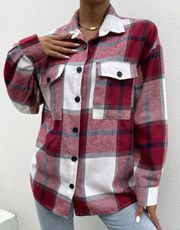 Plaid Shirt Jacket Shacket Red L