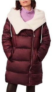 Bernardo Asymmetrical Sherpa Lined Hooded Puffer Jacket Pomegranate Small NWOT