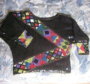 SCALA Vintage Sequin Top Womens Size L Long Dolman Sleeve Blouse Silk Colorful