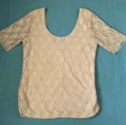 𝅺BONGO lace floral top lined and gathered on sides short sleeve size XL