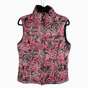 Puffer Vest Women Sz M Pink Brown Paisley Goose Down Filled Lined 42296