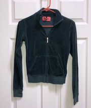 JUICY COUTURE TURQUOISE BLUE COLLAR VELOUR ZIP TOP