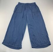 Thread & Supply Blue Chambray Denim Pull On Wide Leg Lounge Pant L