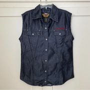 Harley Davidson Denim Embroidered Vest Medium