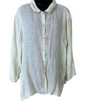 Eileen Fisher light celery green linen button down blouse