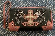 Wallet silver cross black and pink western cowgirl