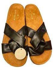 NWT  Faith Black & Brown Cross Strap Slip On Slide Sandals Size 10