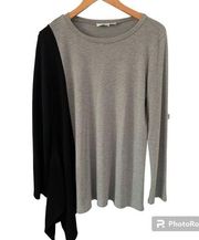 Karen by  Gray/Black Asymmetrical Hem Lightweight Sweater Top in L