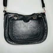 Madison West Vegan Leather Black Braided Crossbody Purse