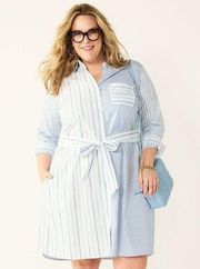 Croft & Barrow Mixed-Stripe Shirt Dress, Women's, Size: 2XL, Med Blue