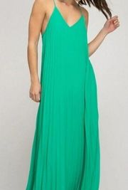 She + Sky Maxi Accordion Green Racerback Dress New