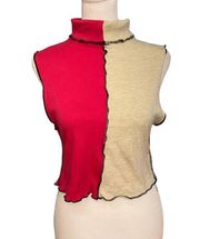 Nastygal Collection Women Knitted Sweater High Neck Sleeveless Red Cream Sz M/L