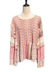 AE Boho Tassel Peasant Sleeves Floral Print Hippie Top XXL Cottagecore