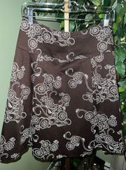 J. McLAUGHLIN Pleated A-Line Lined Brown Skirt with White Flowers Size 8